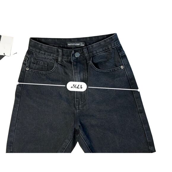 Pretty Little Thing HR Shorts sz 0 Washed Black Cut Off 6" Longline Fitted Denim - Picture 4 of 8